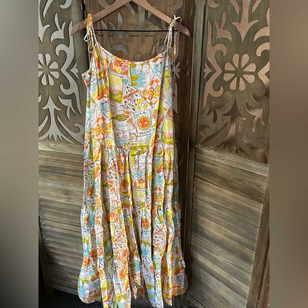 Lingua Franca Postcard Tiered Dress Tie Shoulder Straps